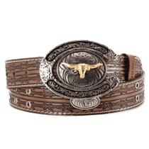 Cinto Country Masculino Couro Boi Ferradura Estampa Arame