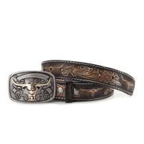 Cinto Country Masculino Estampado Couro Fivela Boi com Fivela Grande