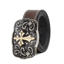 Cinto Country Religioso Masculino Feminino Ave Maria Couro com Fivela Cruz