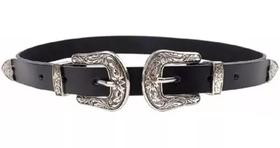 Cinto Couro 2 Fivelas Ponteiras Passador Prata. Ref: 147