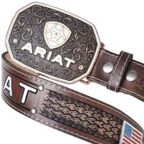 Cinto Couro Ariat Country Festa do Peao Fivela Removivel Botão de Pressão Acabamento Feito a Mao