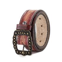 Cinto Couro Feminino Country Estampa Pena Decorada Fivela Trabalhada