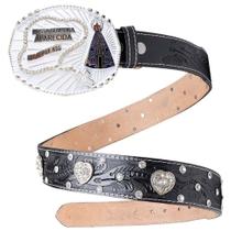 Cinto Couro Feminino Fivela Nossa Senhora De Aparecida Terço Strass Boiadeira Muladeiro Cinto Couro Feminino Fivela Nossa Senhora De Aparecida Terço Strass Boiadeira Muladeiro