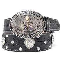 Cinto Couro Feminino Fivela Redonda Nossa Senhora de Aparecida Com Apliques Texturizado Cinto Couro Feminino Fivela Redonda Nossa Senhora de Aparecida Com Apliques Texturizado