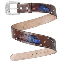 Cinto Couro Fivela Simples Texturizado Detalhe de Pena Moderno Rodeio Festa Country Classico Cinto Couro Fivela Simples Texturizado Detalhe de Pena Moderno Rodeio Festa Country Classico