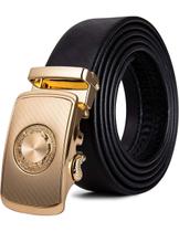 Cinto de catraca masculino Barry.Wang Black Leather Slide 3,5 cm