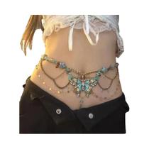 Cinto De Cintura Feminino Com Pingente De Borboleta De Pérolas E Glitter, Corrente De Borlas Para