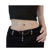 Cinto De Cintura Feminino Com Pingente De Borboleta De Pérolas E Glitter, Corrente De Franjas Para