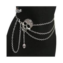 Cinto De Cintura Feminino Prateado Com Caveira Multicamadas Y2K Gótico Punk Rock Hip Hop Moda Cinto De Cintura Feminino Prateado Com Caveira Multicamadas Y2K Gótico Punk Rock Hip Hop Moda