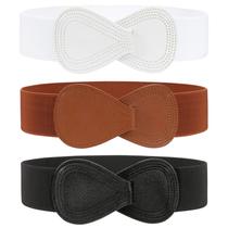 Cinto de cintura JASGOOD feminino vintage elástico largo D-preto+branco+marrom Cinto de cintura JASGOOD feminino vintage elástico largo D-preto+branco+marrom