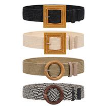 Cinto de cintura VONMELLI Straw Woven Elástico Elástico para Mulheres