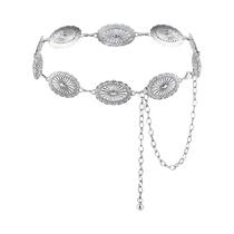 Cinto de corrente de cintura de metal para mulheres Western Cowgirl Concho ajustável prata