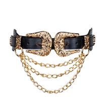 Cinto de couro Barry.Wang feminino vintage com fivela dupla preta