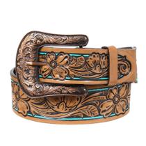 Cinto de Couro Bordado Floral com Detalhe Verde Cow Way 36789 Cinto de Couro Bordado Floral com Detalhe Verde Cow Way 36789