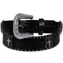 Cinto De Couro Country Preto Cruz Com Tachas
