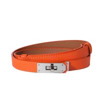 Cinto de couro fino feminino Ovekaut, cor sólida, laranja/prata