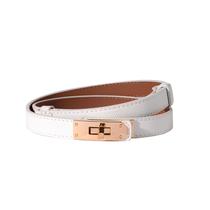 Cinto de couro fino Ovekaut feminino branco/dourado ajustável
