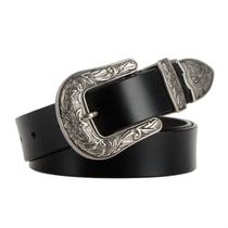 Cinto de couro JASGOOD feminino vintage ocidental preto, cintura 85-95 cm