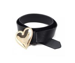 Cinto de Couro Preto com Fivela em Forma de Coração - Tamanho M