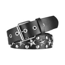 Cinto De Couro Punk Rock Preto Ajustável Para Mulheres Com Decoração De Bala Oca