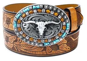 Cinto de cowboy ocidental feminino CaySep Bull Turquesa em couro PU
