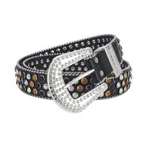 Cinto De Denim Masculino Grande Com Strass, Design Brilhante Com Rebites, Estilo Hip Hop Punk Rock