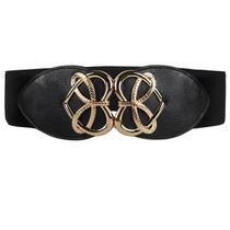 Cinto De Elástico Com Couro PU e Fivela De Coração Dourada Cinto De Elástico Com Couro PU e Fivela De Coração Dourada
