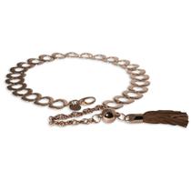 Cinto de Elos de Metal com Tassel de Couro