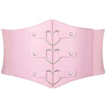 Cinto de espartilho JKEEMI Pink Metal Heart-Ring Wide Elastic