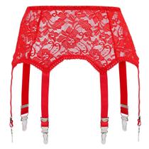 Cinto de liga de renda Confonze com seis alças para meias vermelhas M