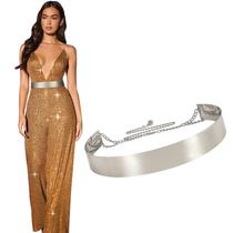 Cinto de metal XZQTIVE Shiny Polished Mirror Silver Chain feminino