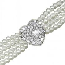 Cinto de Pérolas Feminino Luxo com Fivela Coração Strass Ajustável Elegante para Vestido Festa