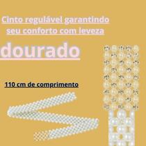 Cinto de Pérolas Feminino Luxo com Fivela em Strass Ajustável, Elegante, Brilhante Prata ou Dourado 110 cm