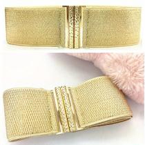 Cinto Dourado Feminino com Fivela Larga e Elástica - Ideal para Saias e Jaquetas