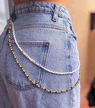 Cinto Duplo de calça miçangas coloridas tendência Pinterest