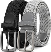 Cinto elástico trançado DOOPAI Elastic para homens, pacote com 2 unidades preto/cinza