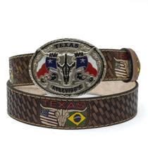 Cinto em Couro Atrevidu's Country Brasil Texas Fivela Boi