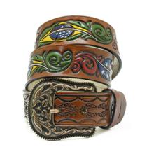 Cinto em Couro Atrevidu's Country Brasil USA Fivela Estrelar