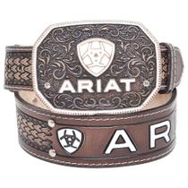Cinto em Couro Bordado Fivela Ariat Removivel Detalhe Bandeira EUA Artesanalmente Alto Relevo Cinto em Couro Bordado Fivela Ariat Removivel Detalhe Bandeira EUA Artesanalmente Alto Relevo