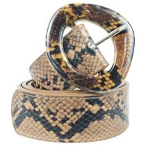 Cinto Feminino Animal Print, Cobra, Snake, Possui Textura E Fivela Grossa Formato Orgânico Arredondado