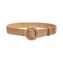 Cinto Feminino Boho De Palha Com Fivela Redonda E Decoração De Contas, Cinto Tecido Para Férias Na Cinto Feminino Boho De Palha Com Fivela Redonda E Decoração De Contas, Cinto Tecido Para Férias Na