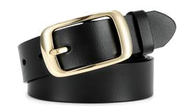 Cinto feminino CHAOREN em couro genuíno preto com fivela dourada