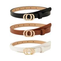 Cinto Feminino Com Fivela Dourada 3 Peças Preto Branco Marrom Versátil Romântico Casual Fino Para