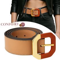 Cinto Feminino Confortável Couro Nude Fivela Laranja Banhada Moda