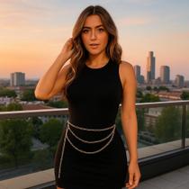 Cinto Feminino Corrente 3 Camadas Elegante Prata e Dourado Cinto Feminino Corrente 3 Camadas Elegante Prata e Dourado