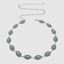 Cinto Feminino Corrente Boho Vintage Detalhe Pedra Turquesa