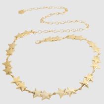 Cinto Feminino Corrente Estrela Prata Ajustavel Metal Brilho Moda Social Luxo