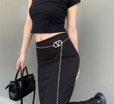 Cinto Feminino Corrente Metal Modelo Lançamento Fivela Em V