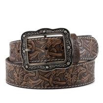 Cinto Feminino Country Couro Estonado com Detalhes Florais Artesanal