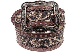 Cinto Feminino Country Marrom e Enfeites Em Bronze - Paul Western Ref:001474